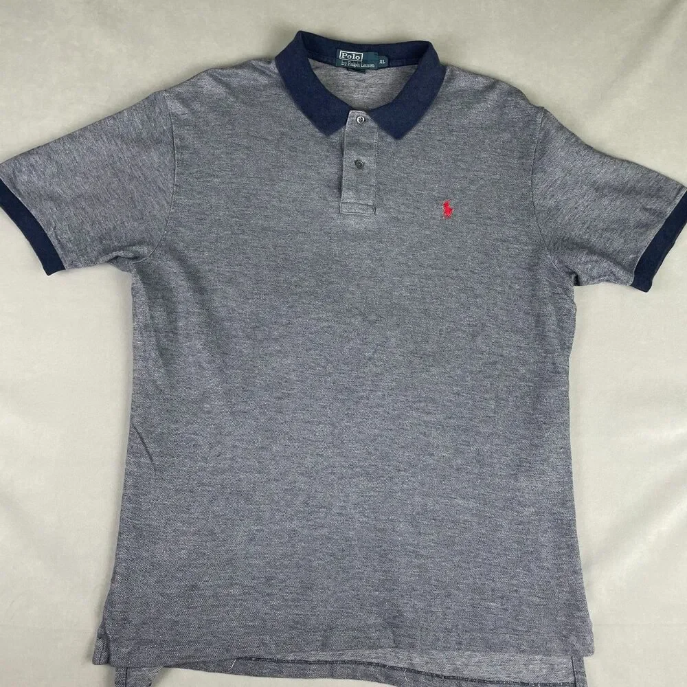 Vintage Polo by Ralph Lauren Shirt Mens XL 100% Pima Cotton Gray-Blue Collar Y2K